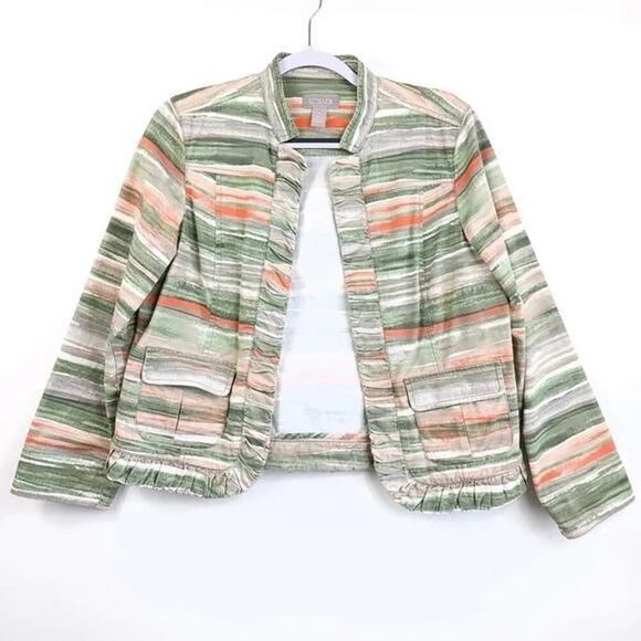 Chico's Striped Lightweight Blazer - Green & Orange - Picture 1 of 7